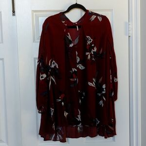 Free People deep red floral swing tunic top